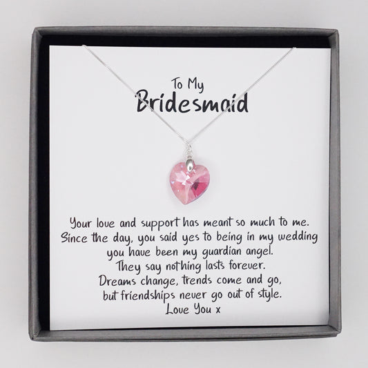 Bridesmaid Gift Necklace, Pink Heart Necklace, Forever Friends, Sterling Silver Necklace